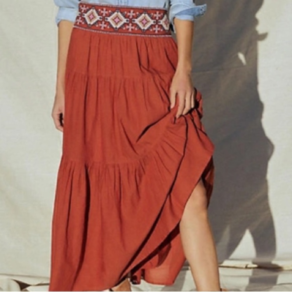 Anthropologie Beaded Maxi Skirt In Orange - Picture 3 of 9